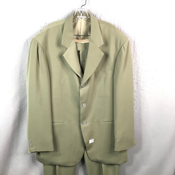 Custom International 2 Piece Suit Mens 48 Long Green Silk Jacket Blazer Bespoke